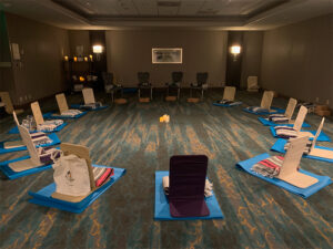 View of yoga mats in a circle